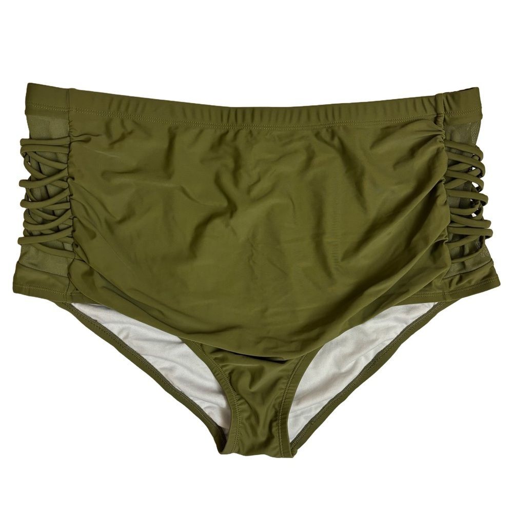 Olive Green Plus Size High-Waisted Bikini Bottoms - Size 3XL - NWOT / Swim Pool